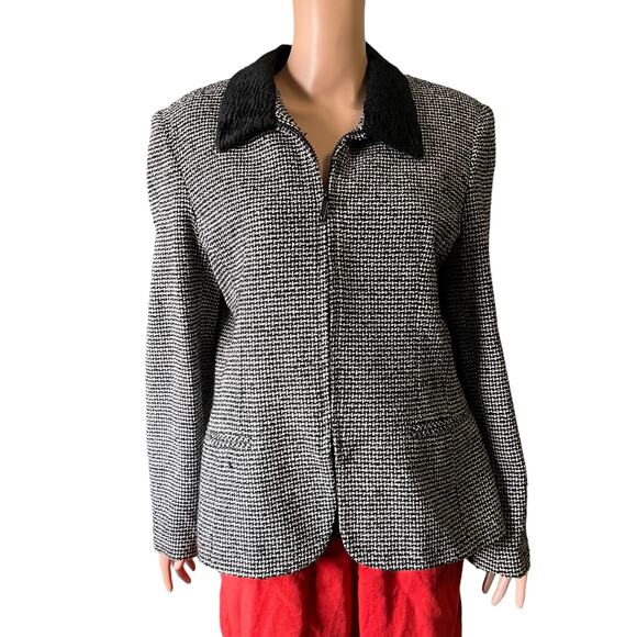 Norton McNaughton Vintage Fur Collar Tweed Blazer 14 Zipper Career Trendy Preppy - Picture 1 of 6